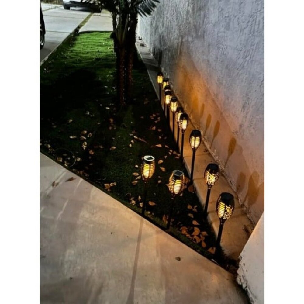 12 Packs Solar Torch Lights with Flickering Flame,  12LED Tiki Torch Solar